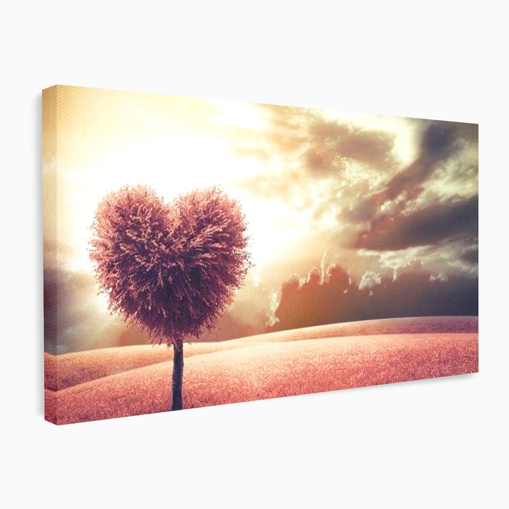 Tablou canvas cu tablou canvas cu un copac in forma de inima, fara rama, pe sasiu de lemn